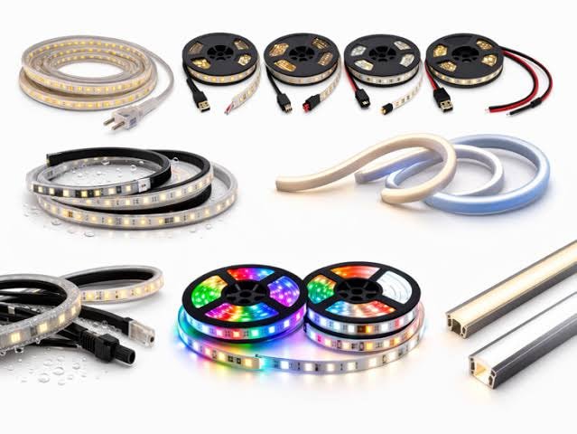 LED strip, neon flex and linear fixture used in separate applications.