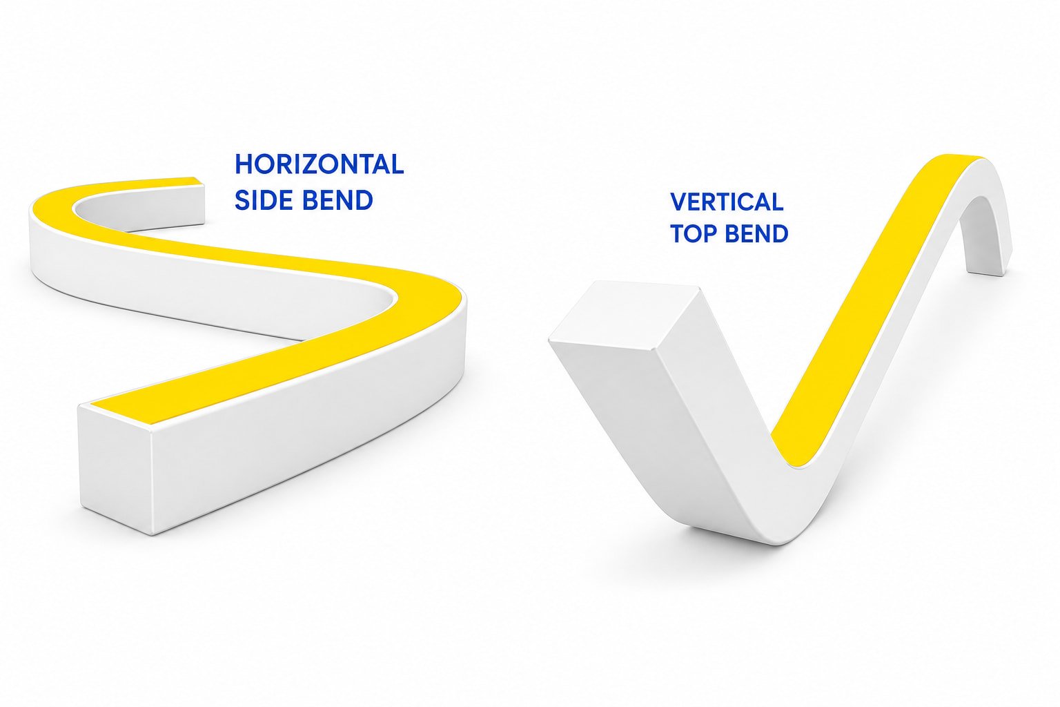 Top-bend and side-bend neon shown with directional arrows.